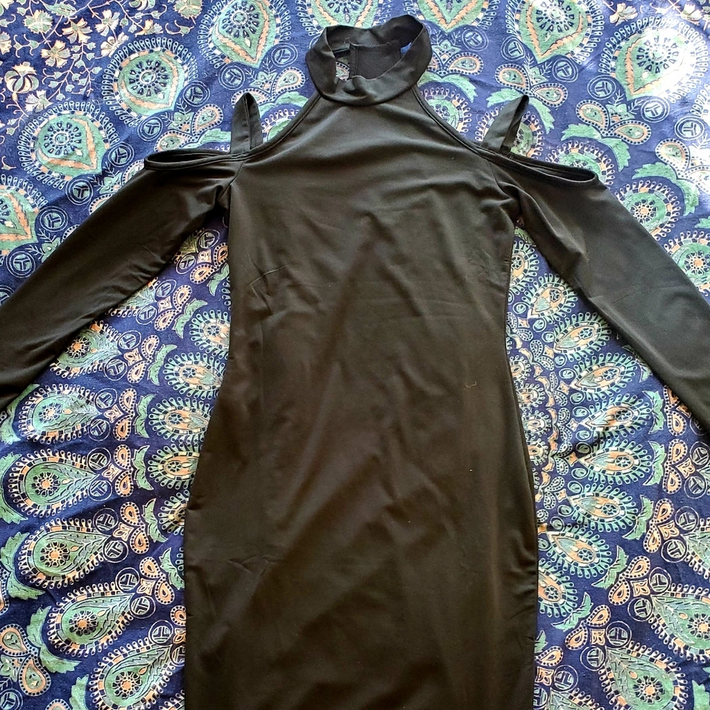Black cold shoulder dress